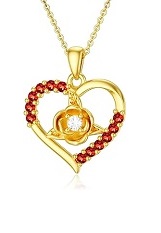 gold heart red garnet birthstone baby necklace